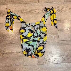 Free People Avenue Tank Butterfly Print Ruched‎ Mesh Tie Strap Top XSmall XS